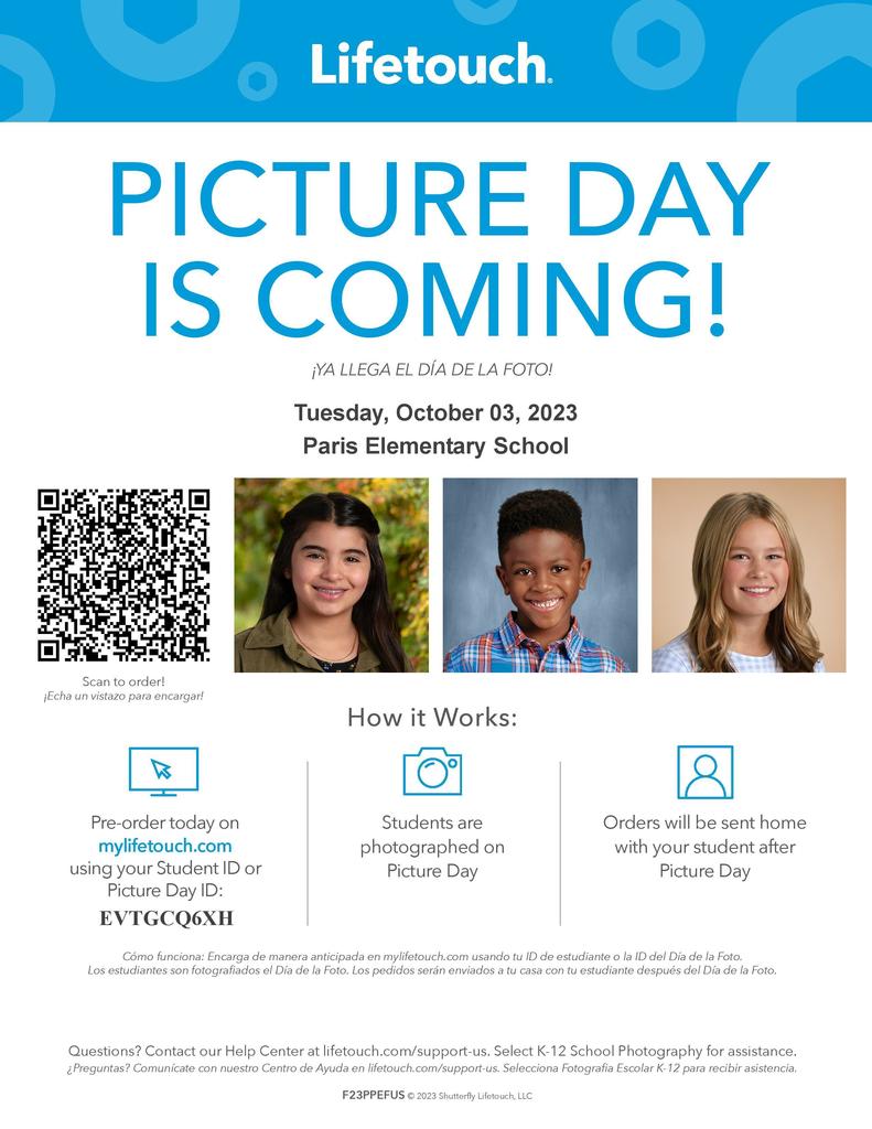 Picture Day is next Tuesday, October 3rd.