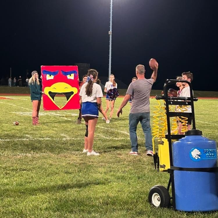 FBLA Throw for the Dough at halftime of last night's football game.  🔴🔵  #HHSRedHawks #USD415 #RedHawkReady #Hiawathaks #HiawathaKansas #VisitHiawatha 🔴🔵 