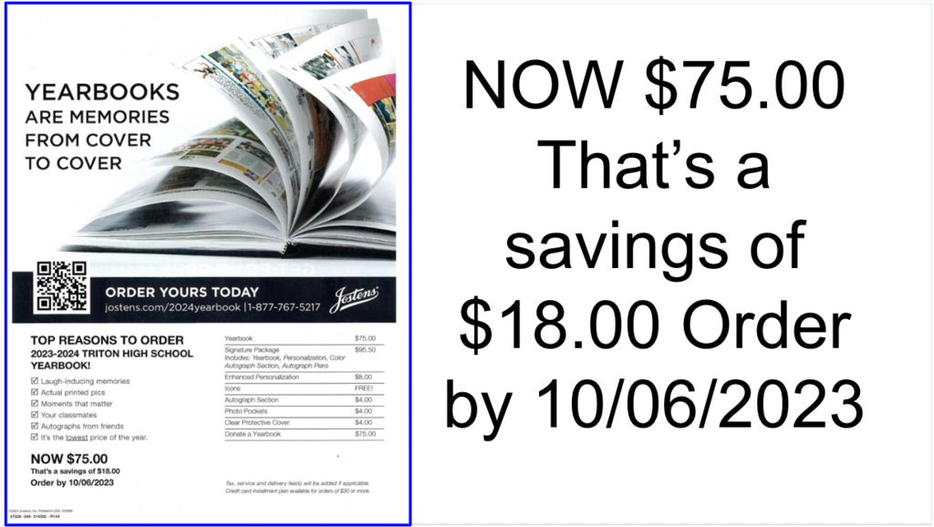 Yearbook Sales 75.00 by 10/06