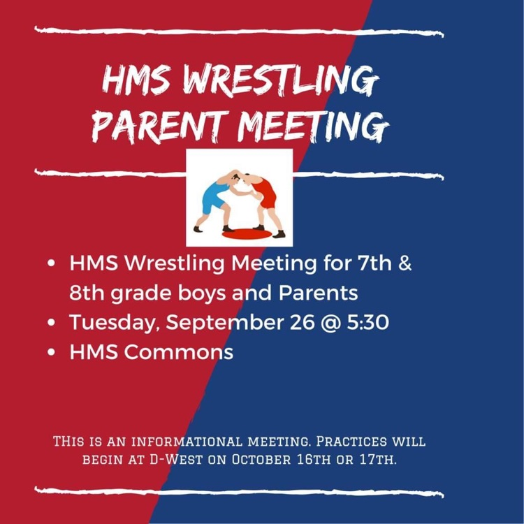 HMS Wrestling Parent Meeting Reminder  🔴🔵  #HMSRedHawks #USD415 #RedHawkReady #Hiawathaks #HiawathaKansas #VisitHiawatha 🔴🔵