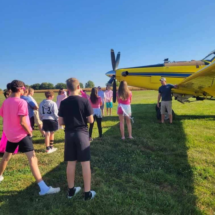 Students in flight and space had a great trip to the airport today! We spoke to a pilot with Precision Aerial. He let us explore a bit, gave us some learning on parts of his plane and answered a lot of questions. Thank you! 