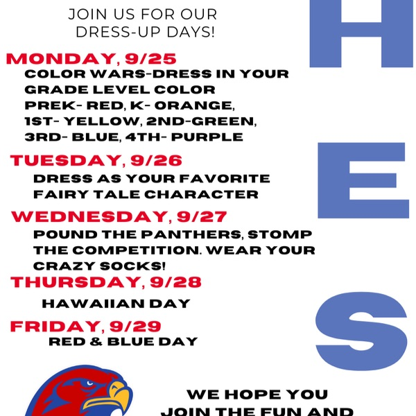 Hiawatha Elementary School Spirt Week! September 25th - September 29th  🔴🔵 #HESRedHawks #USD415 #RedHawkReady #Hiawathaks #HiawathaKansas #VisitHiawatha 🔴🔵 