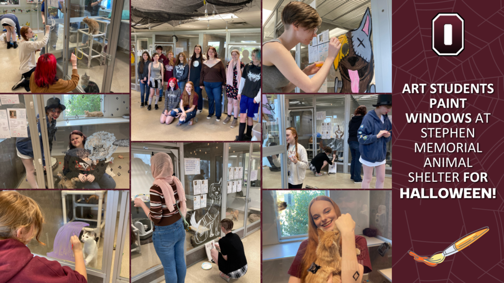 Students from Mr. Kargol's Entrepreneurship in the Arts class had a blast this week! They teamed up to paint the windows at the @Stephen Memorial Animal Shelter for Halloween. 🎃👻 Between their painting sessions, our students couldn't resist petting the adorable kittens! This project gave our students the perfect chance to unwind, recharge, and refocus while enjoying the art-making process in a laid-back and stress-free environment. 🎨❤️ 🌟 Thank you, Mr. Kargol, for fostering creativity and kindness in our students!