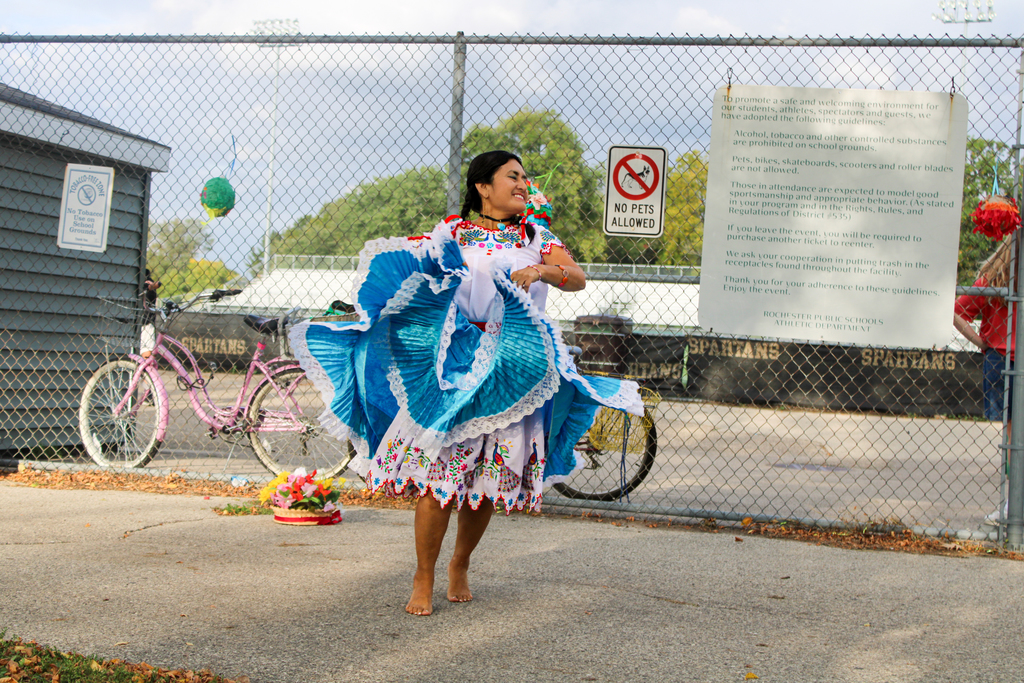 One of the hispanic heritage event dancers in motion during their performance.