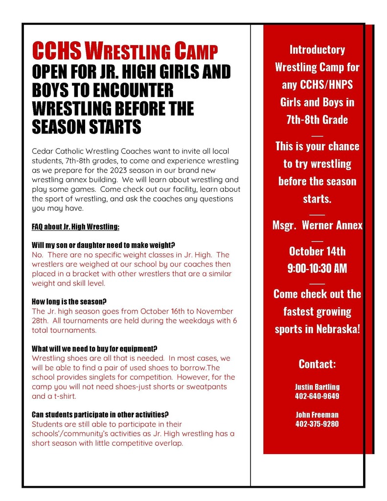 Cedar Catholic 7-8 Wrestling Camp