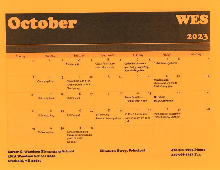 October Event Calendar in English