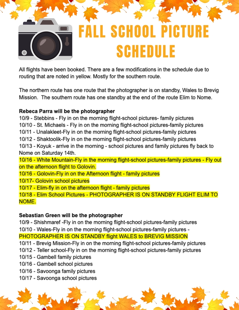 fall school picture schedule