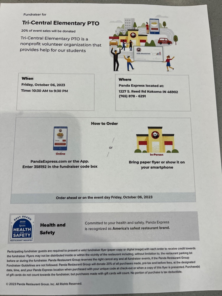 Panda Express fundraiser Friday, Oct. 6