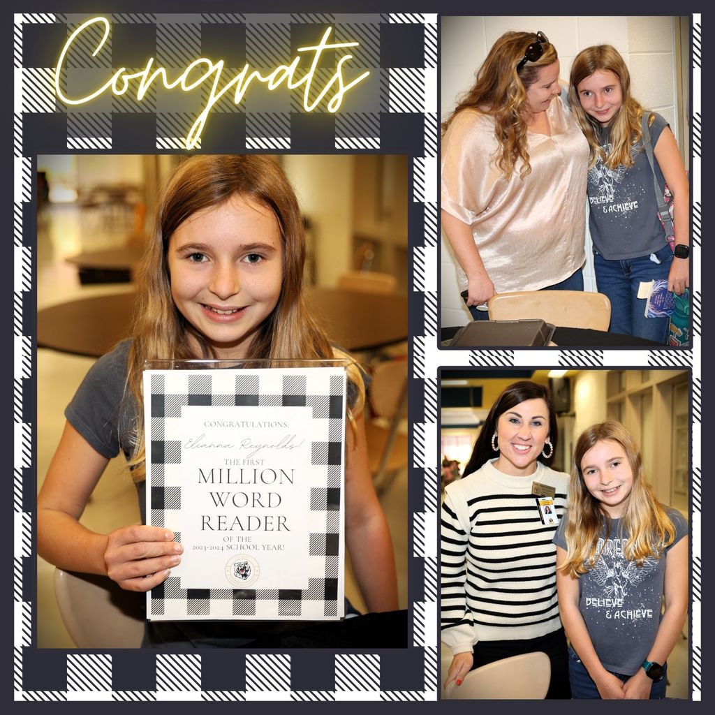 Congrats Elianna Reynolds - the first million word reader of the 2023-24 school year - tgs logo