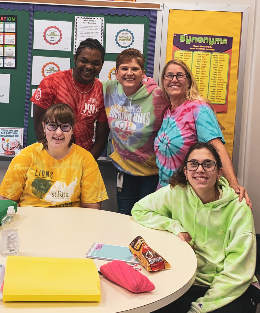 Tie Dye Day with two staff and 3 students