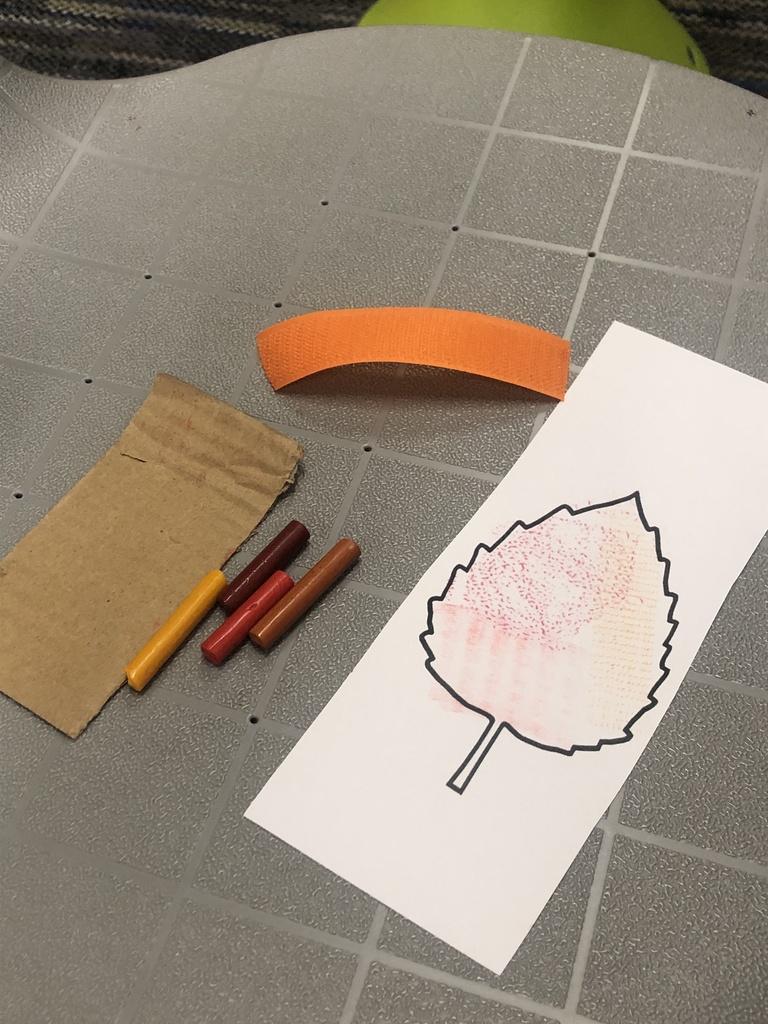 OT activity of the week: crayon rubbings! This is an excellent way to build hand strength and explore different textures. All you need is some paper, some crayons without their wrappers, and a bunch of different surfaces inside an outside. Print or draw the outlines of a bunch of leaves. Fill them in with different crayon rubbings, cut them out, and tape them to a string to make a lovely fall garland!