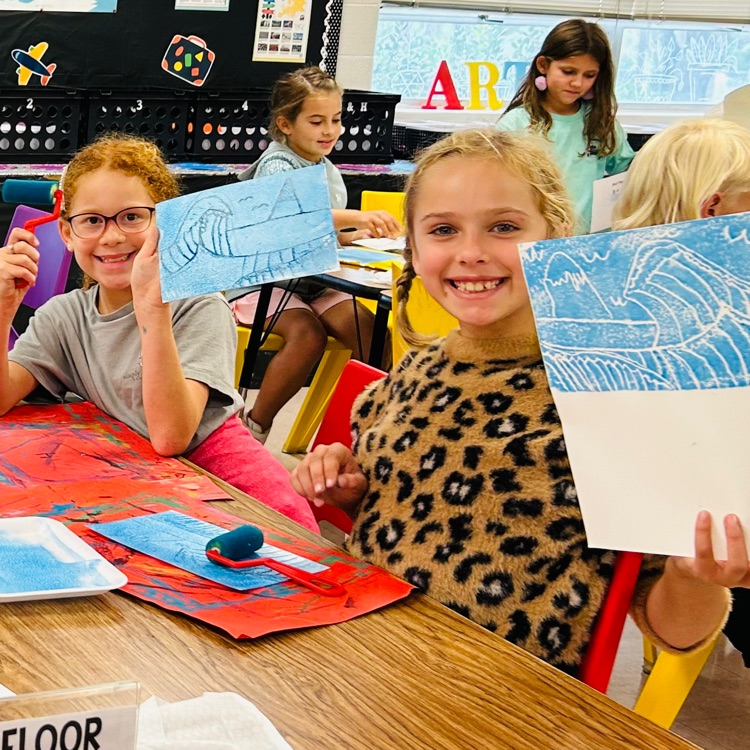 Check out 3rd Grade’s prints inspired by Japanese artist Hokusai! It also happens to be a book (The Great Wave) they are reading in their ELA classrooms! So proud of them!