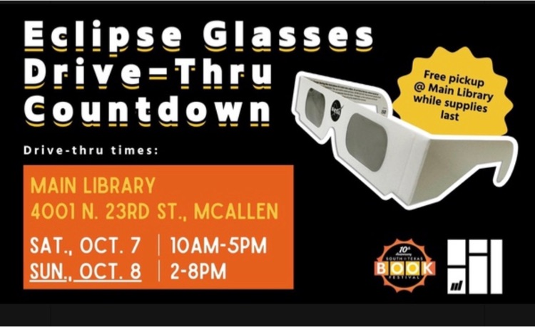 A “ring of fire” solar eclipse will be visible on October 14, 2023. Don’t miss the chance to see this rare sighting! Pick up protective gear free of cost this Saturday at the McAllen 📚 Library!!