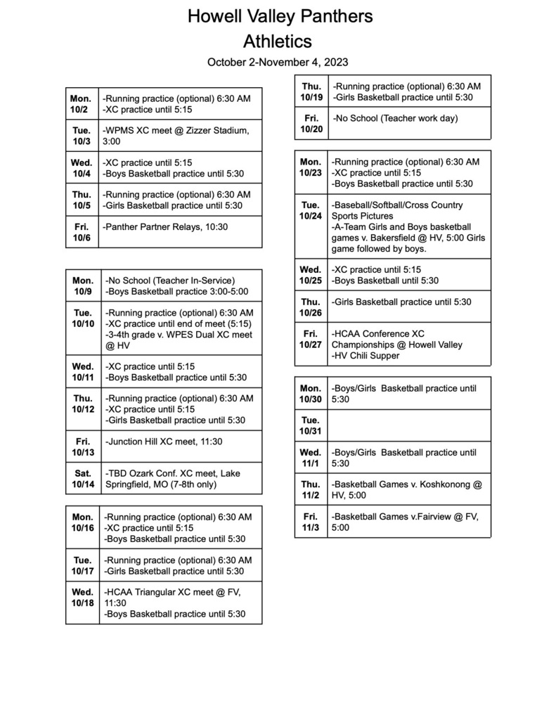 Athletic Schedule