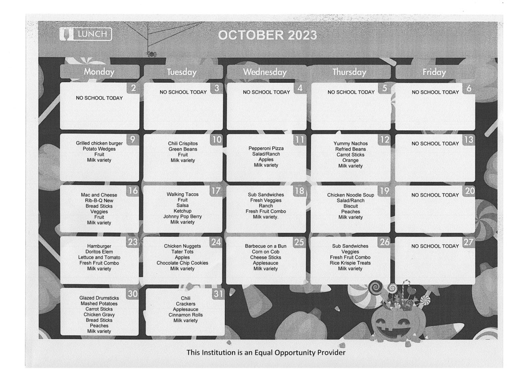 Oct. Lunch Menu