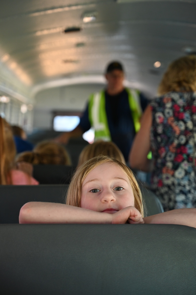 Students learning school bus safety