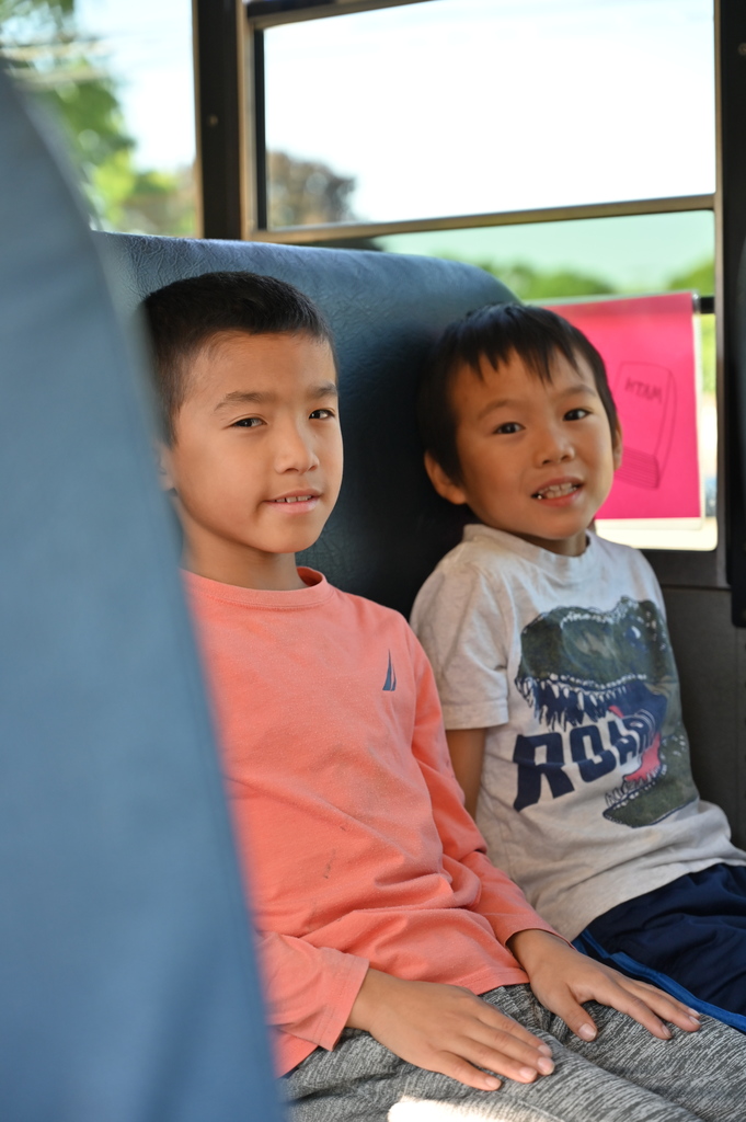 Students learning school bus safety