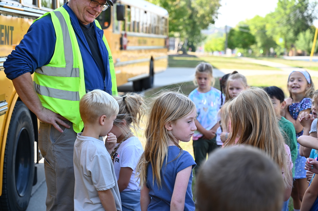 Students learning school bus safety