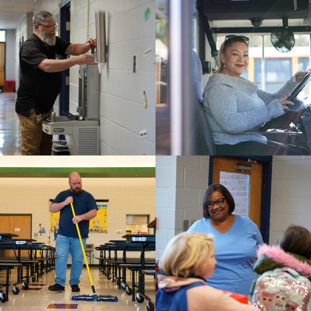 Collage of school service personnel at work