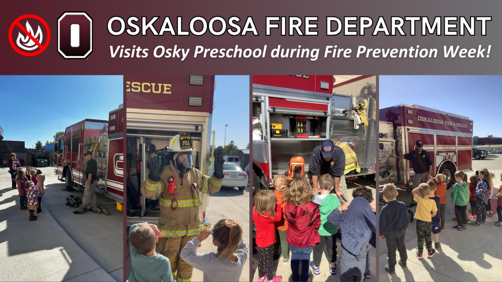 On Tuesday, our preschoolers had an amazing opportunity to learn all about fire safety from the real heroes at the @Oskaloosa Fire Department. 🔥🚒 It was an educational and inspiring visit, and we can't thank them enough for stopping by during Fire Prevention Week!  We appreciate the OFD and their dedication to keeping our community safe and informed. ❤️