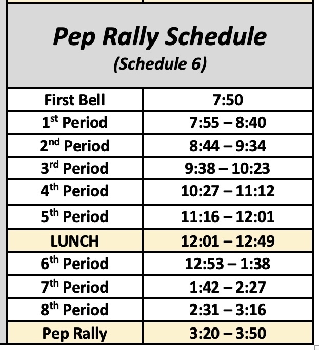 Pep Rally Schedule