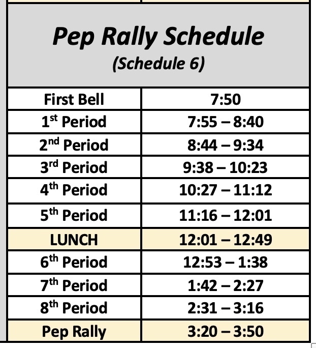 Pep Rally Schedule