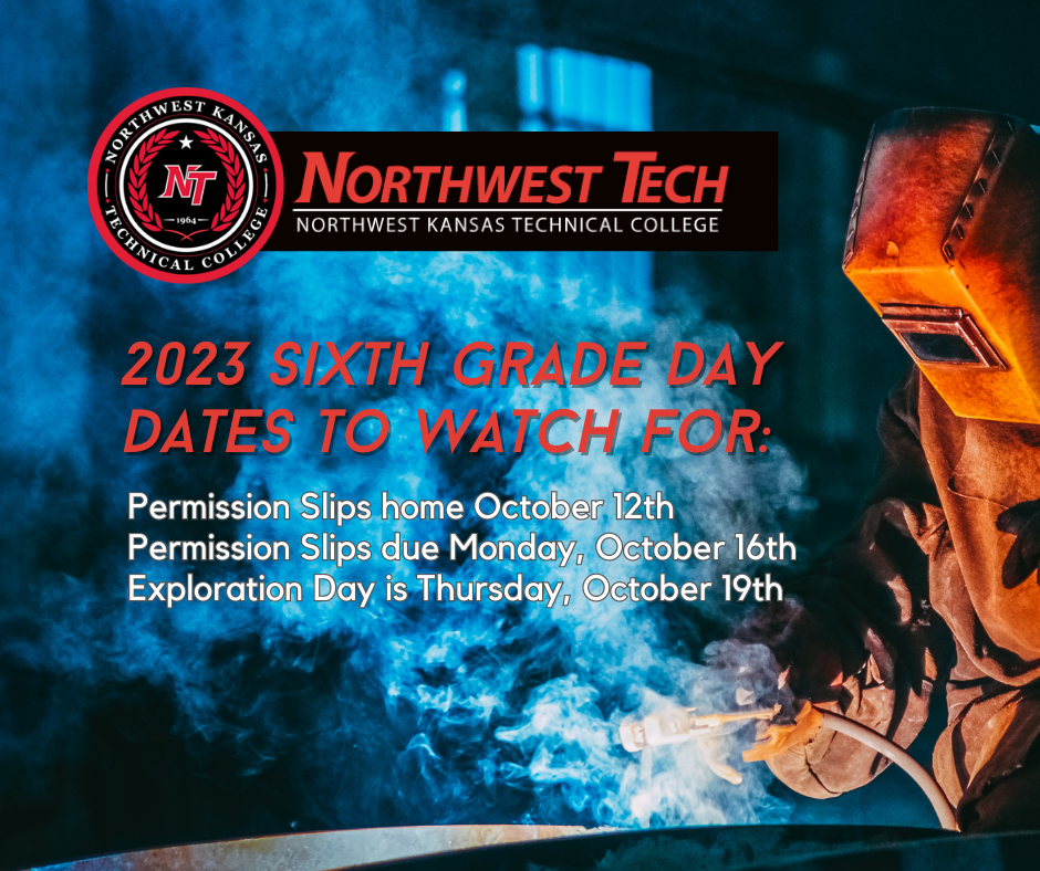 White background with Northwest Kansas Technical College and Seal with the red text "2023 Sixth Grade Exploration Day"