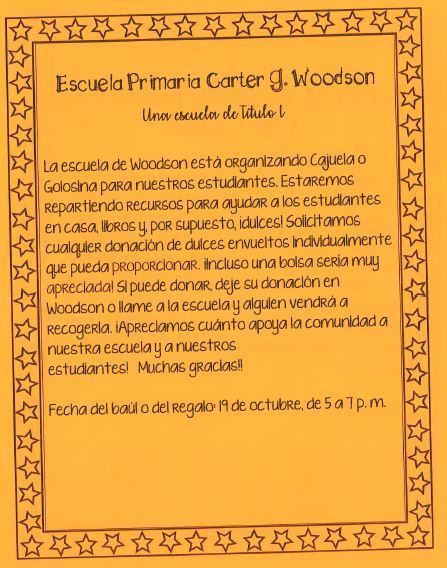 Candy donation flyer in Spanish