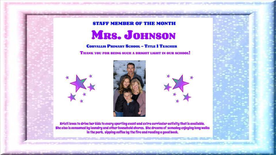 Staff Member of the Month - Mrs. Johnson