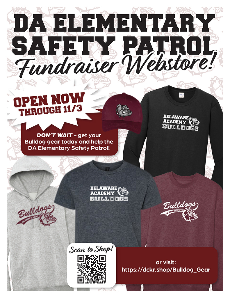 DA Elementary Safety Patrol fundraising poster, with QR code