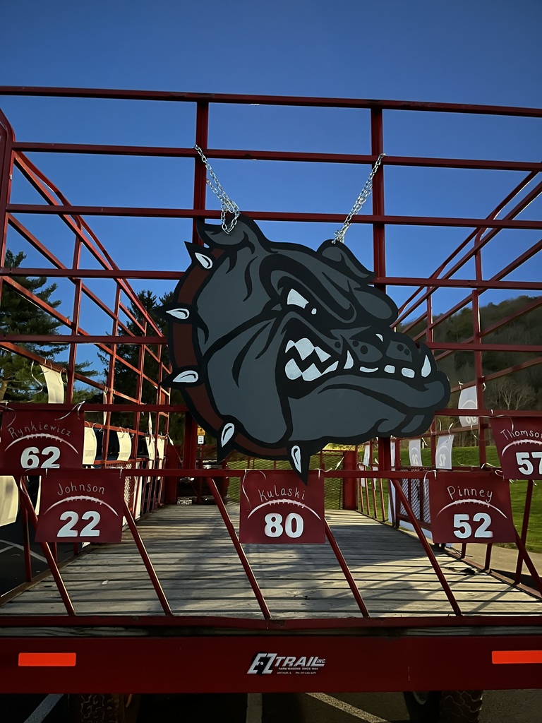 Bulldog logo on hay wagon