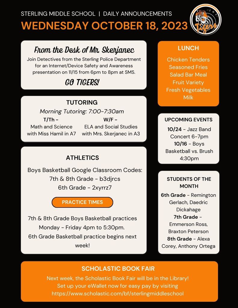 10/18 Daily Announcements