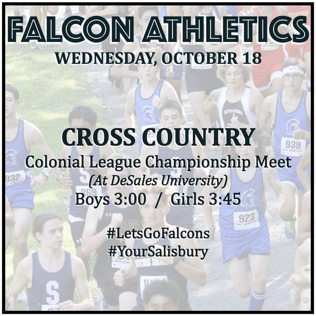 CROSS COUNTRY at Colonial League Championship Meet (DeSales University): Boys 3:00, Girls 3:45.