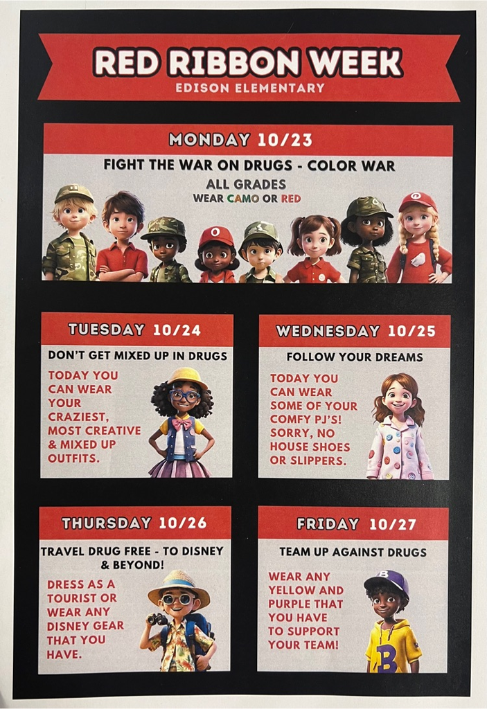 Red Ribbon Week is next week! We would love for everyone to participate if you can! 