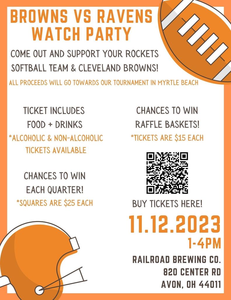 Browns watch party flyer for softball