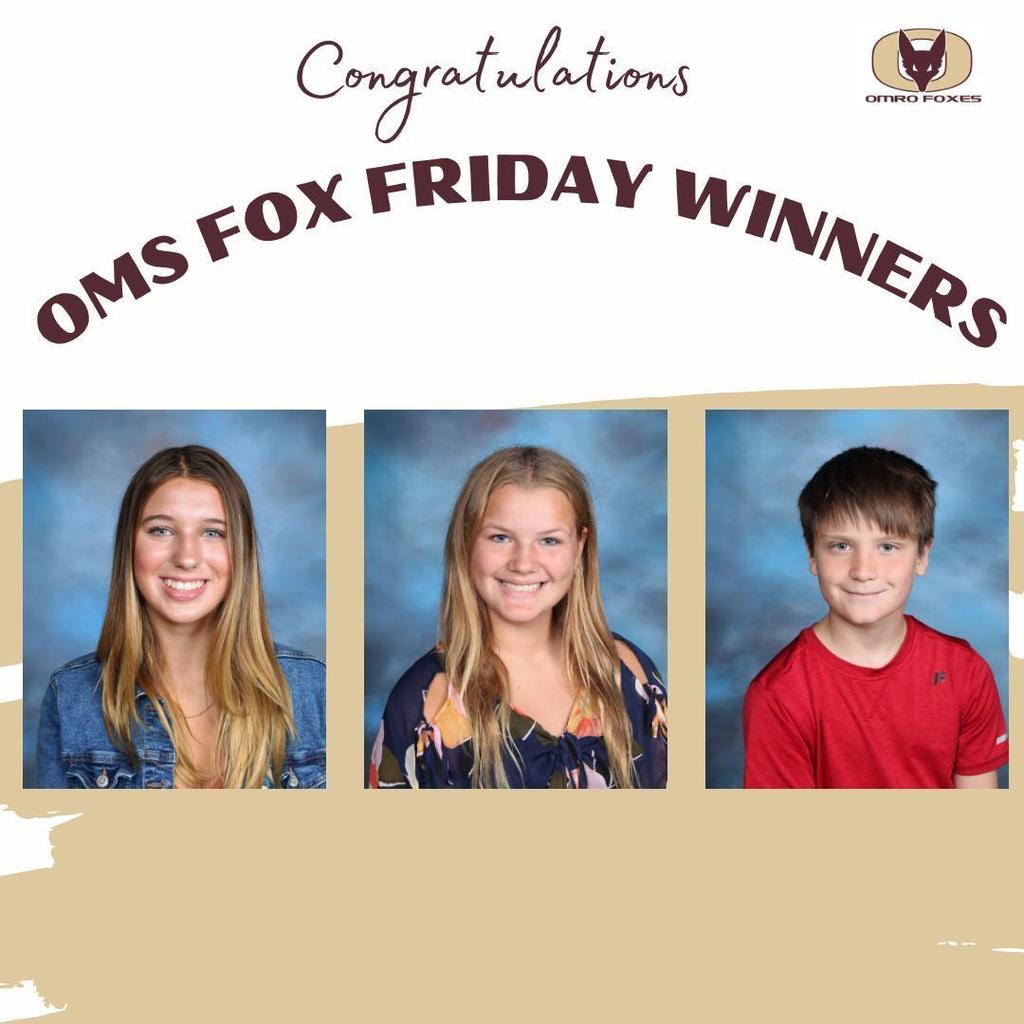 Individual pictures of three OMS Fox Friday winners.