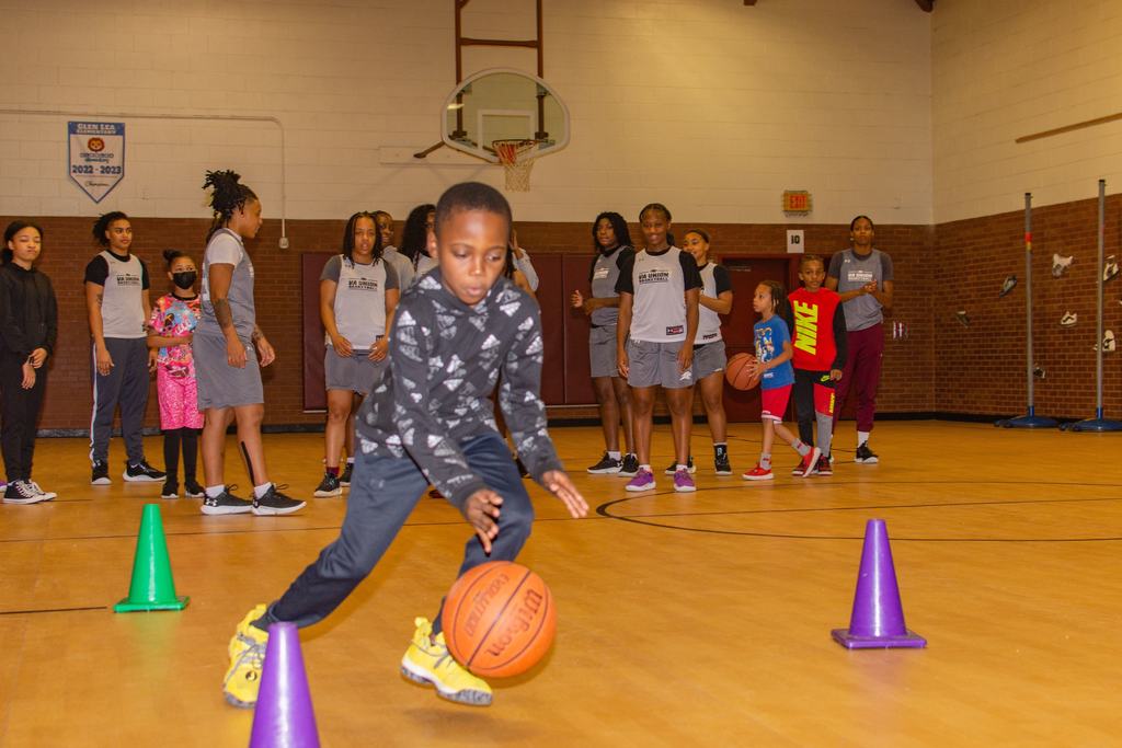 A Glen Lea student practices a dribbling relay.