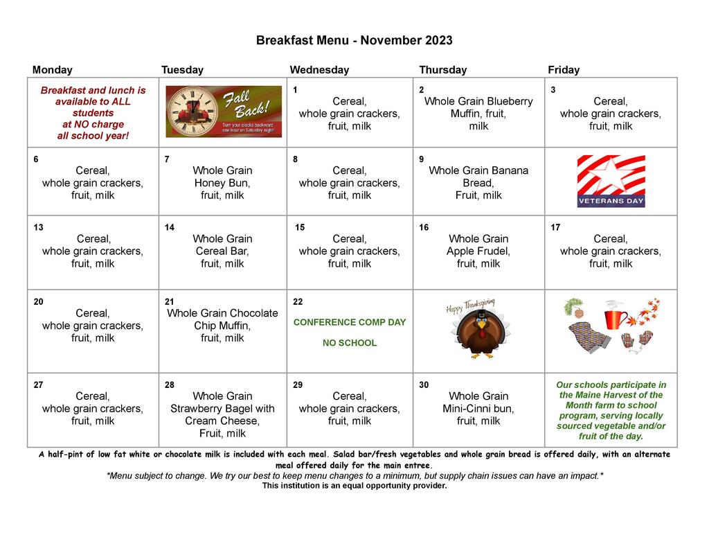 November Breakfast Menu