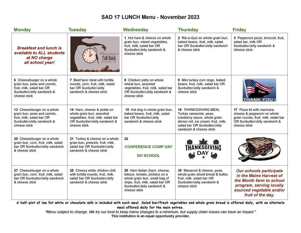 November Lunch Menu