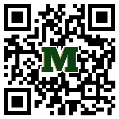 a QR code with a Green M in the middle