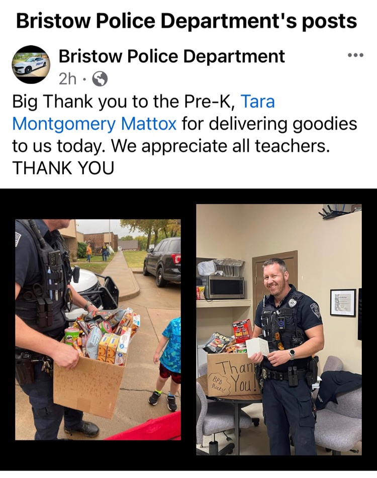 Mrs. Mattox’s pre-k class collected snacks to tell the BPD thank you for keeping bus safe. 