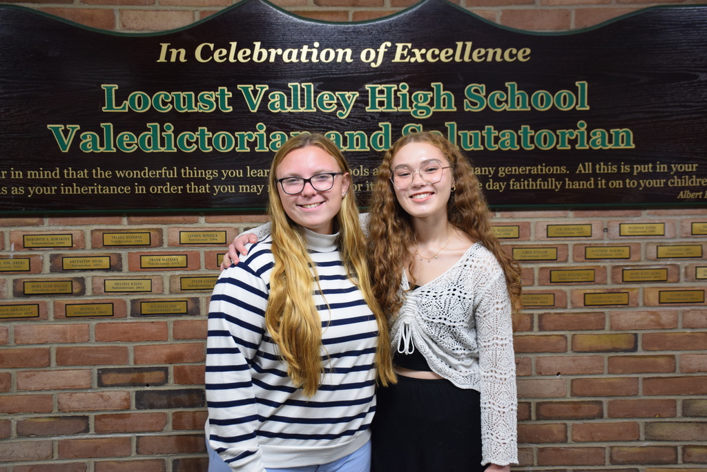 Locust Valley High School seniors Riley Haas (left) and Kelsey Neves (right) have been named the Class of 2024 valedictorian and salutatorian, respectively.