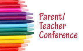 Different Colored Colored Pencils ont he left with text stating "Parent/Teacher Conference" in red on the right