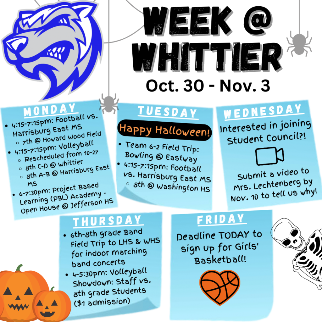 Whittier Calendar for the Week of October 30 - November 3