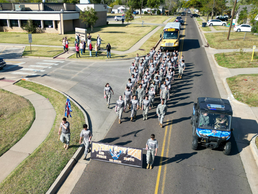 drone shot PCH JROTC road march