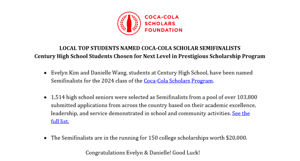 Description of Coca Cola scholarship