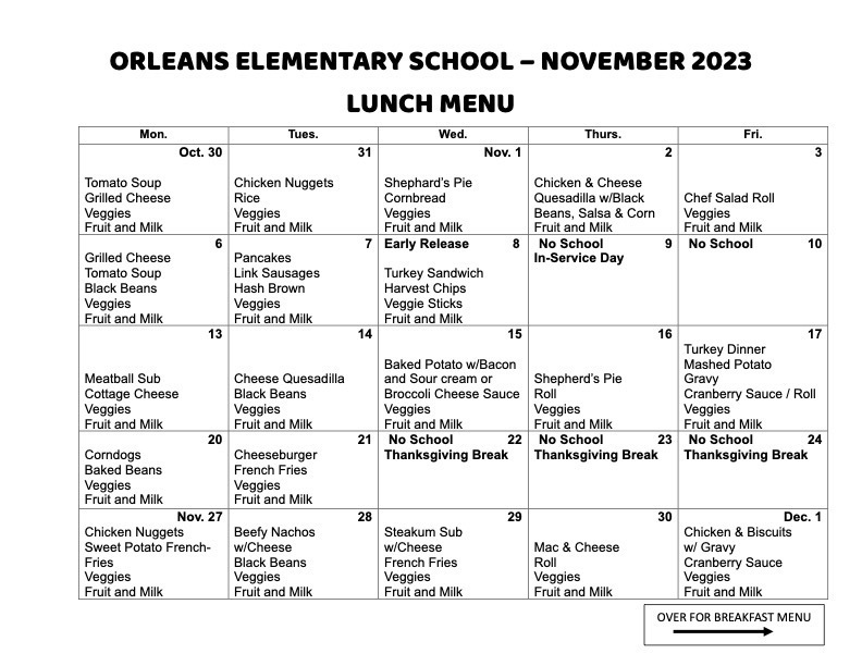 November lunch menu