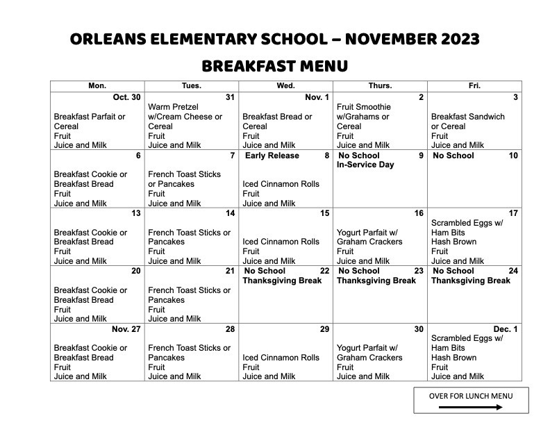 November breakfast menu