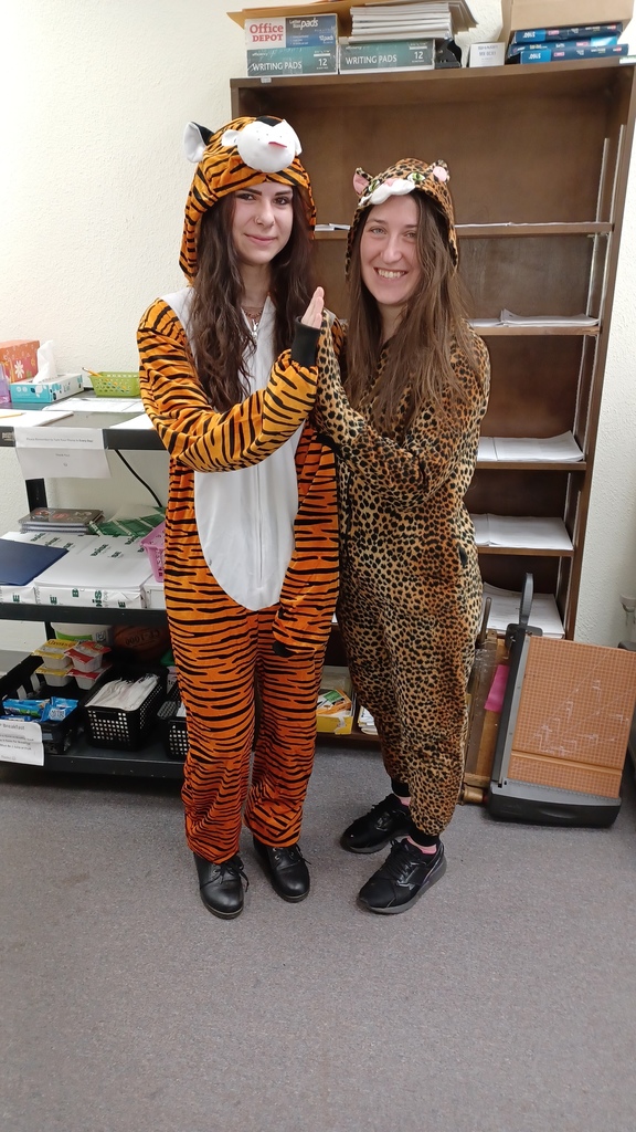 Two people dressed as a cheetah and a tiger