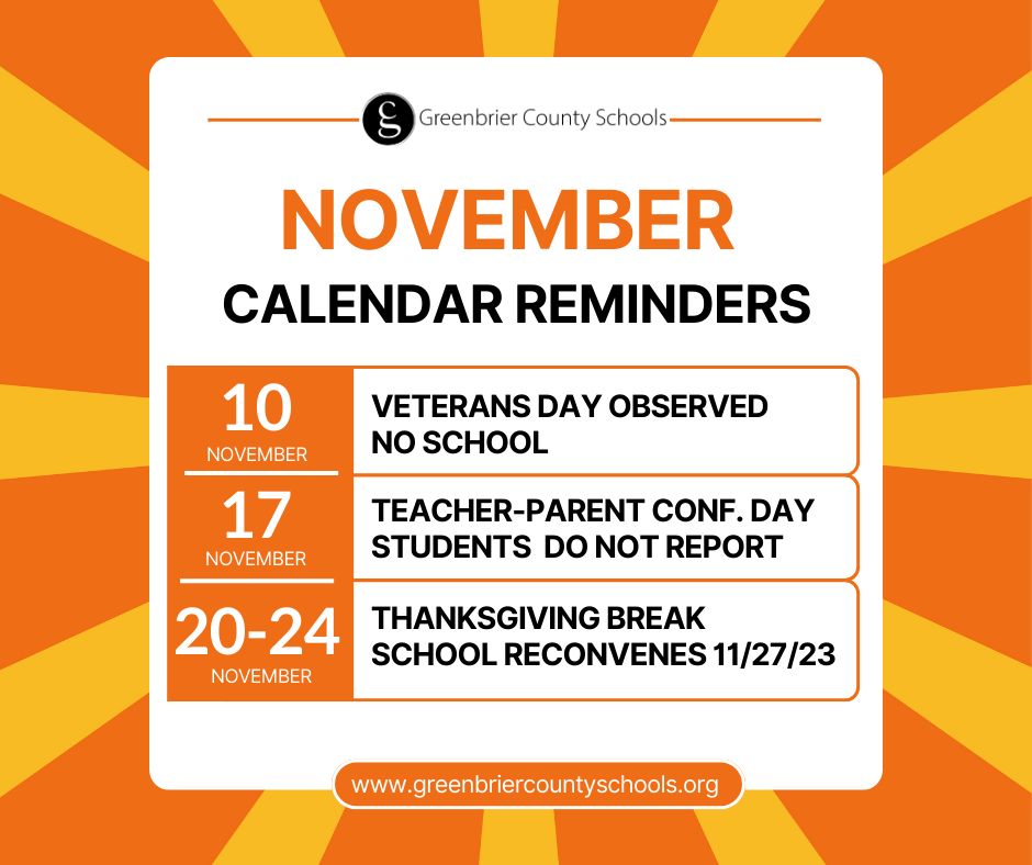 November Calendar Reminders